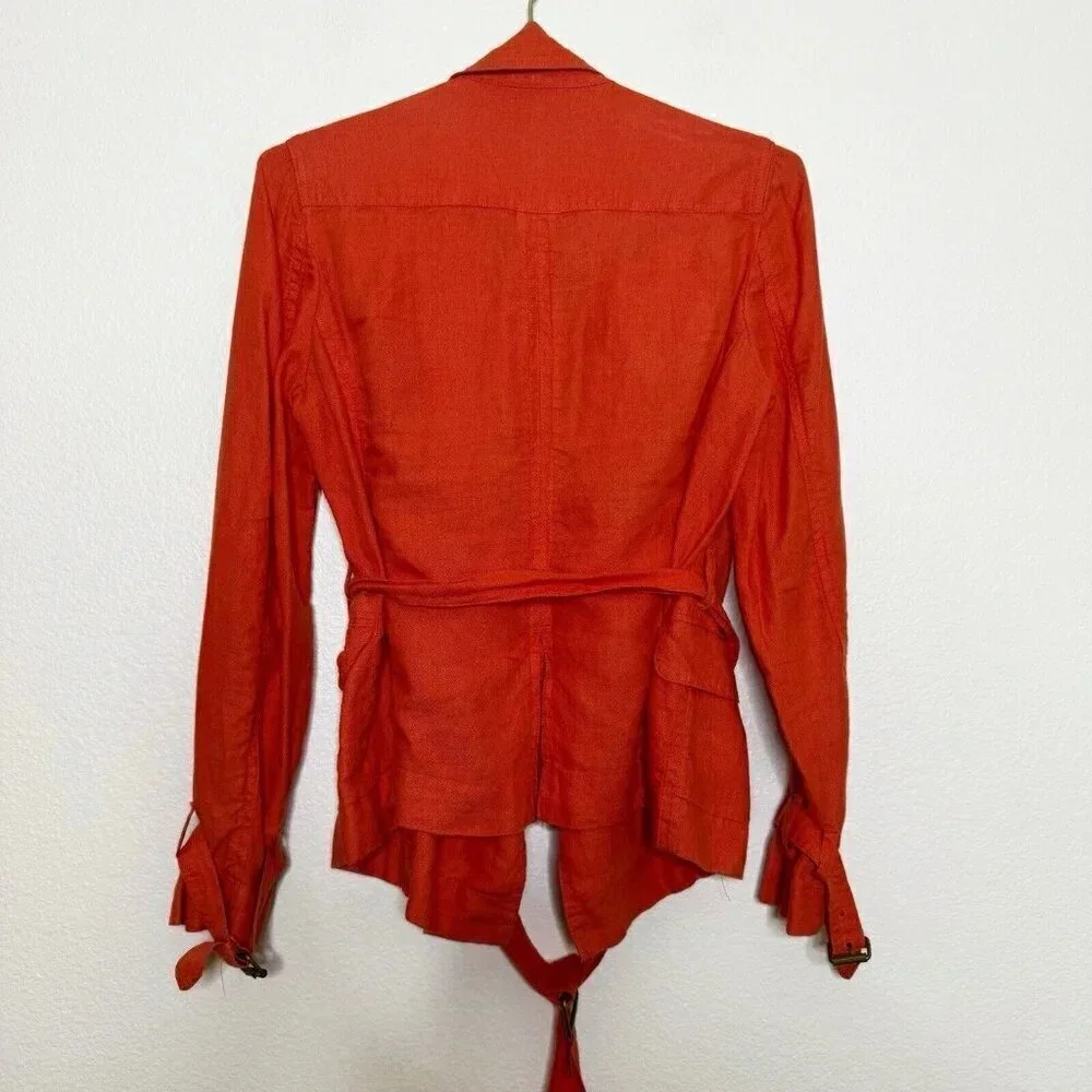 Talbots Orange Irish Linen Trench Coat Button Belted Summer Spring Jacket Sz 4P